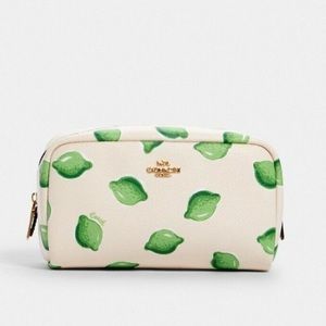 Coach Chalk Green Multi Small Cosmetic Makeup Case With Lime Print. NWT.
